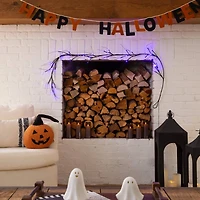 6.5ft. Pre-Lit Artificial Halloween Black Twig Garland with 48 Purple LED Lights