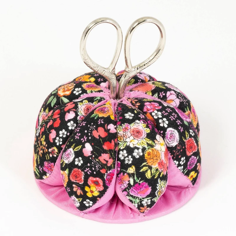 Dritz® Black & Pink Floral Pin Cushion with Scissors