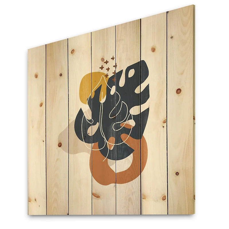 Designart - Abstract Flowers On Minimal Shapes IX - Modern Print on Natural Pine Wood