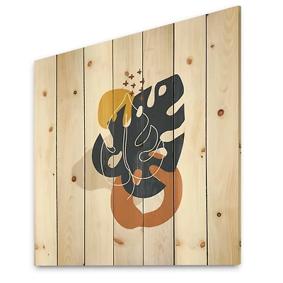 Designart - Abstract Flowers On Minimal Shapes IX - Modern Print on Natural Pine Wood