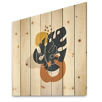 Designart - Abstract Flowers On Minimal Shapes IX - Modern Print on Natural Pine Wood