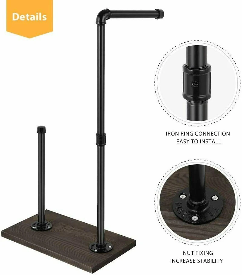 NEX™ 25.5" Iron Black Freestanding Toilet Paper Stand with Rustic Wood Base
