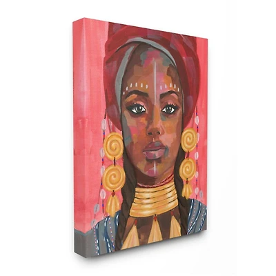 Stupell Industries African Female Portrait with Golden Jewelry Canvas Wall Art