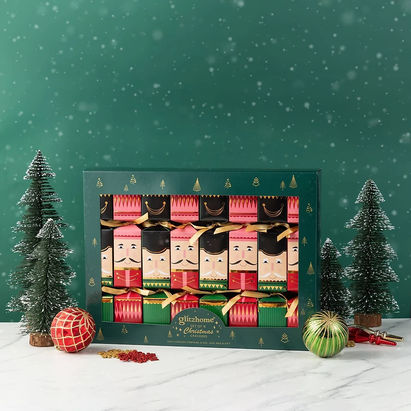 Glitzhome® 8PK 2"D x 12"H Nutcracker Christmas Party Crackers with Gift Contents