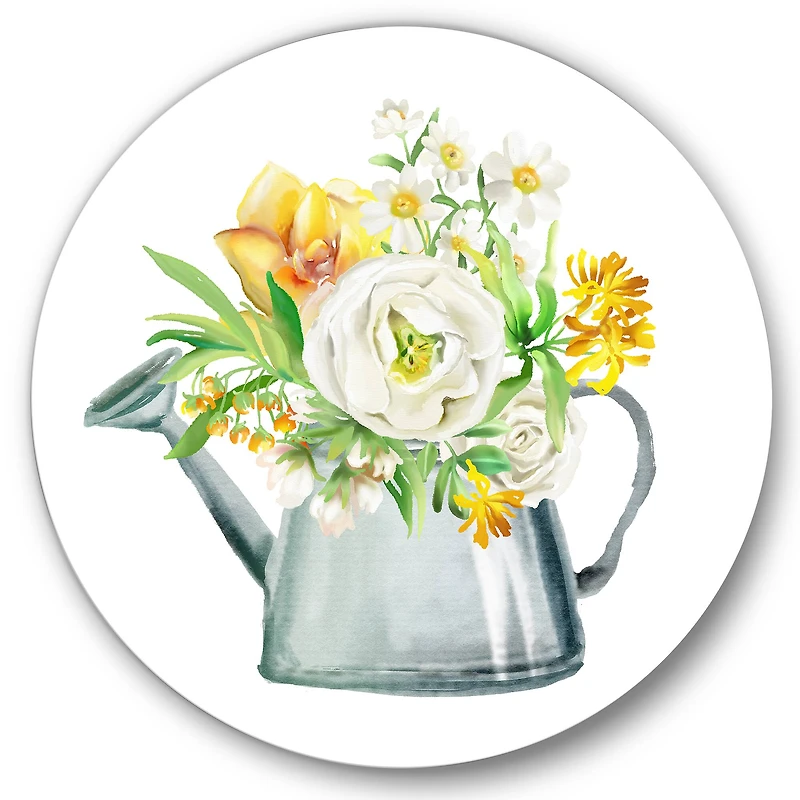 Designart - Roses Peonies & Marigolds In Garden Watering Can