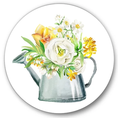 Designart - Roses Peonies & Marigolds In Garden Watering Can