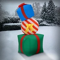 First Traditions™ 6ft. Green Inflatable Blow Up Giftbox Combination with 3 Warm White UL LED Lights