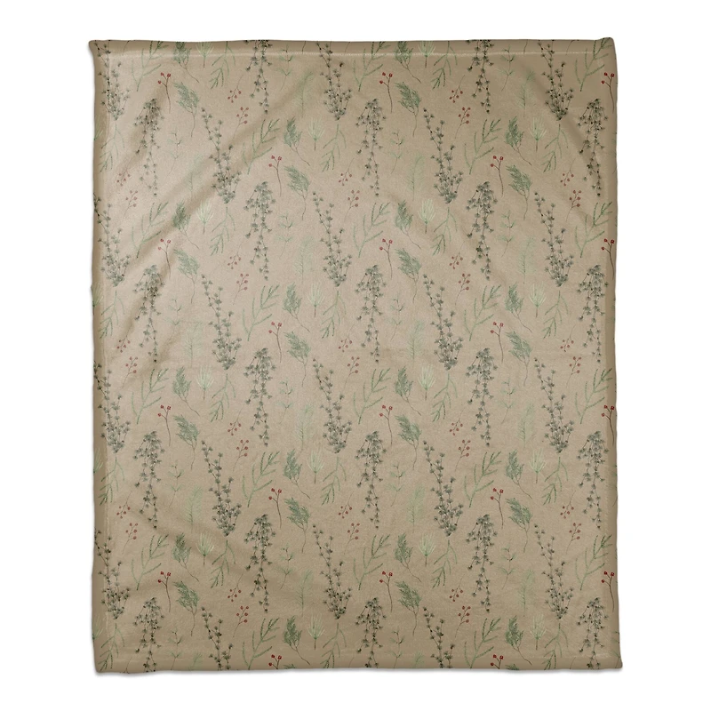 Pine Greenery on Brown Coral Fleece Blanket