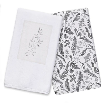 Leaves on Linen Tea Towel Set