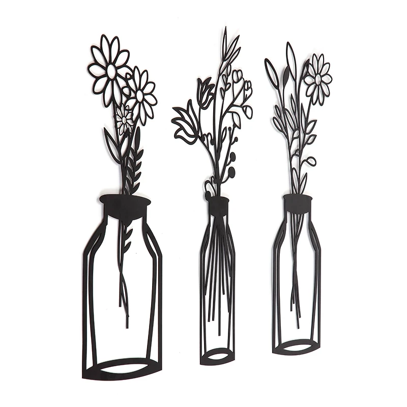 Habitat Decor 28" Wazon Black Botanical Vases Metal Wall Art Set
