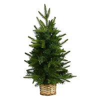 2ft. Pre-Lit Artificial Christmas Tree in Decorative Basket, Clear LED Lights