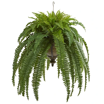 3ft. Boston Fern Plant in Metal Hanging Bowl