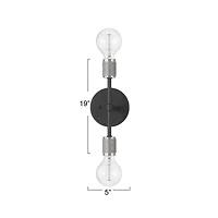 Hello Honey® 19" Maxim Black Modern Minimalist Metal Exposed 2-Bulb Wall Sconce
