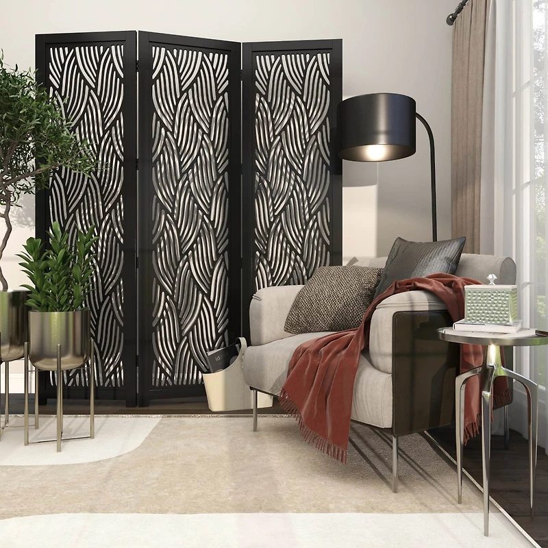 6.6ft. Black Wooden 3 Panel Room Divider Screen