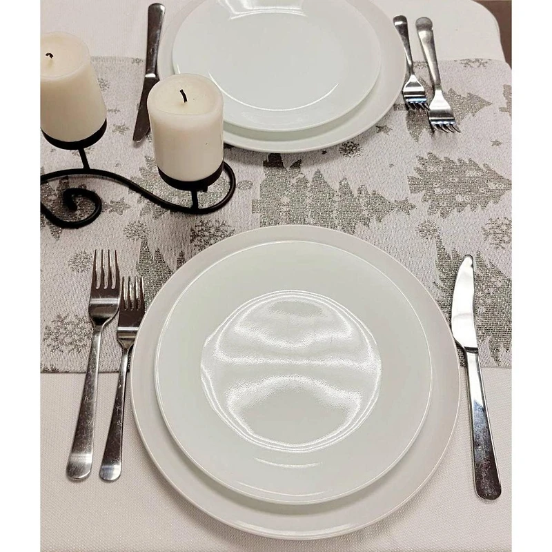 Wizardi 13.75" x 67" Silver Pine Trees Christmas Table Runner