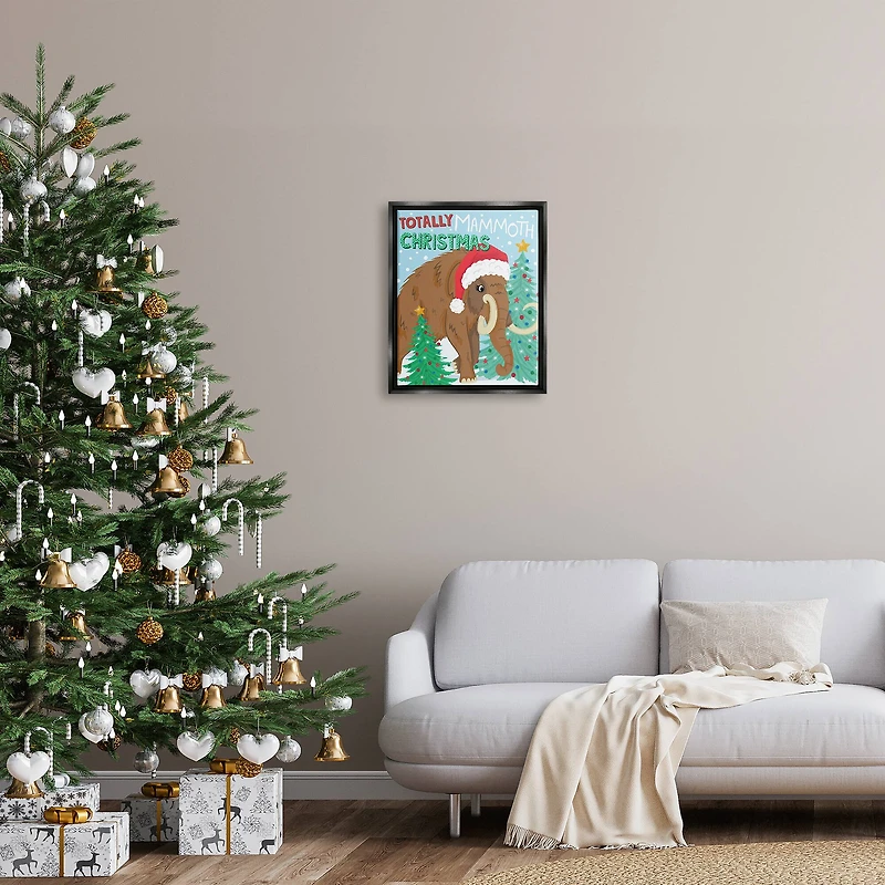 Stupell Industries Totally Mammoth Christmas Scene Framed Floater Canvas Wall Art