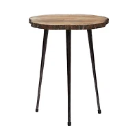 21" Brown Rustic Slab Accent Table