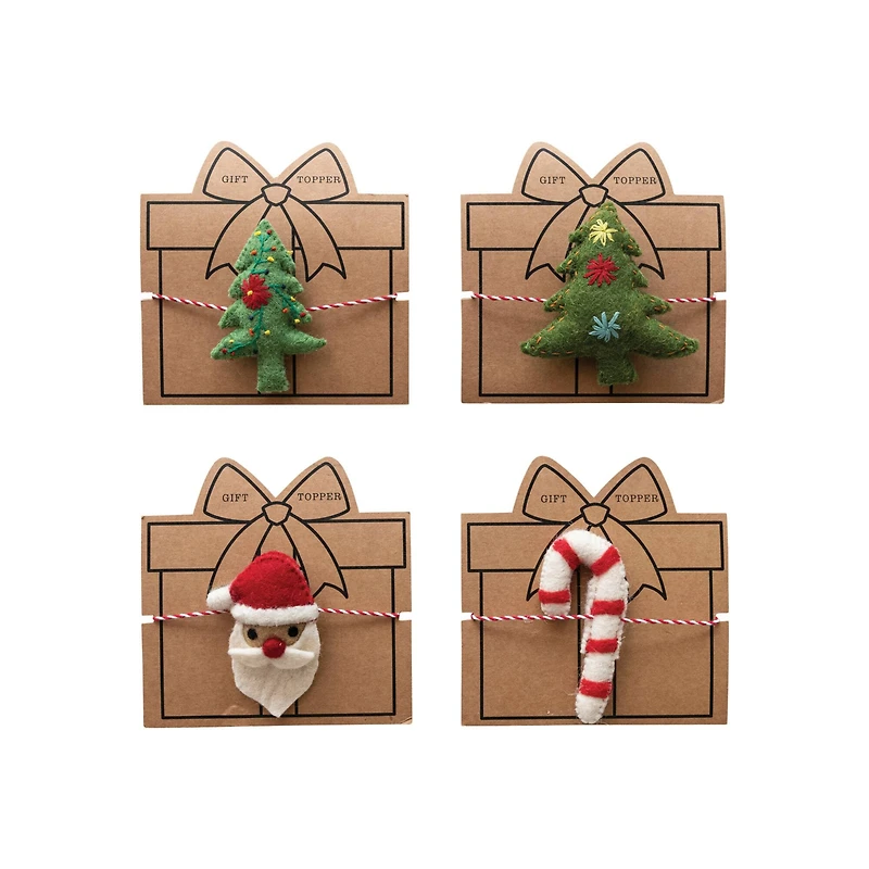 Hello Honey® Handmade Wool Felt Gift Topper Set with Santa, Cane & Christmas Tree