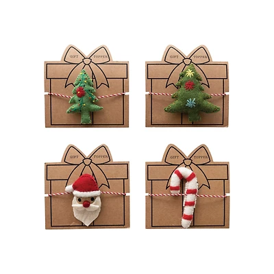 Hello Honey® Handmade Wool Felt Gift Topper Set with Santa, Cane & Christmas Tree