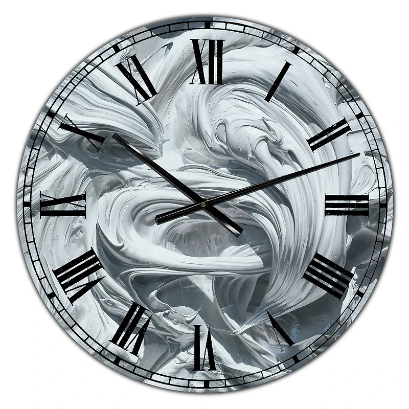 Designart Waves of White Gray Paint Large Modern Wall Clock