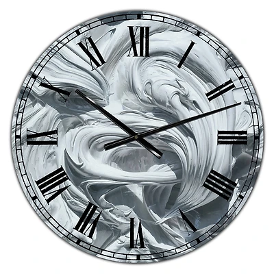 Designart Waves of White Gray Paint Large Modern Wall Clock