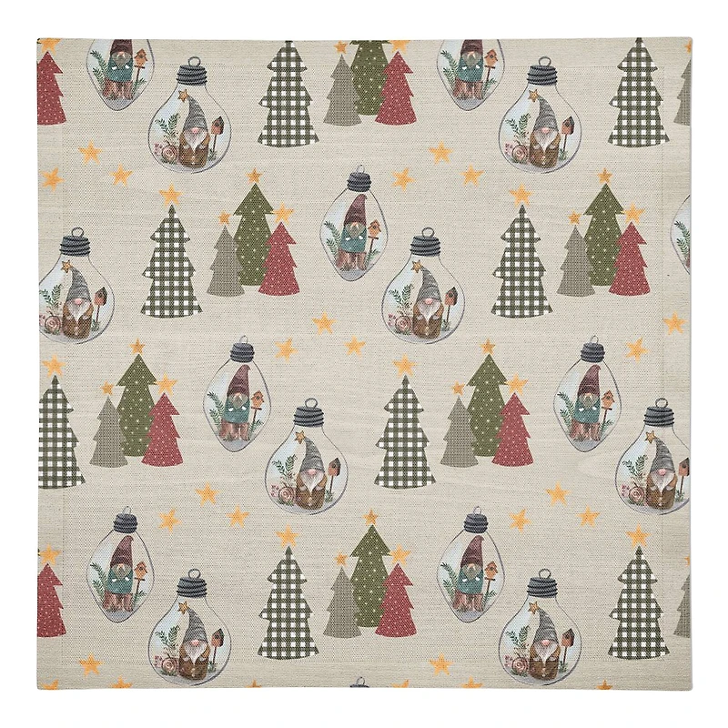 Cream Tree & Globe Pattern Cotton Twill Napkin