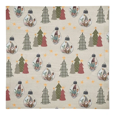 Cream Tree & Globe Pattern Cotton Twill Napkin