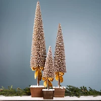 Glittery Golden Potted Pine Tree Tabletop Décor Set, 39", 30" & 20.5"
