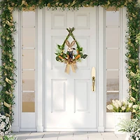 22" Green & Orange Farmer Bunny Moss Vines Teardrop Easter Wreath