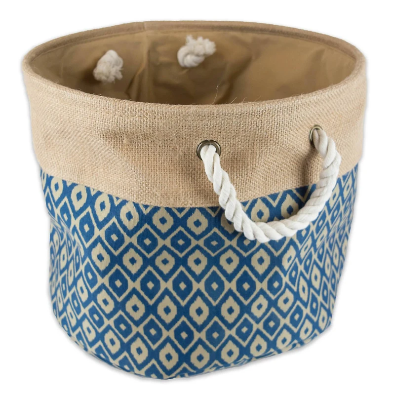 DII® 15" Blue Ikat Round Burlap Bin