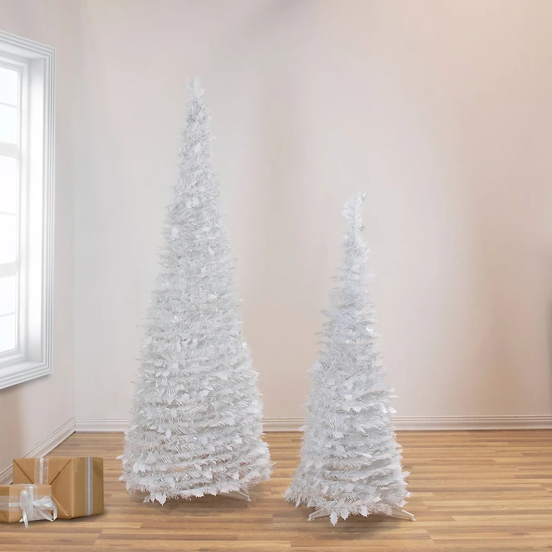 6ft. Unit White Tinsel Pop-Up Artificial Christmas Tree