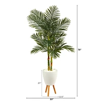 6ft. Golden Cane Artificial Palm Tree in White Planter with Stand