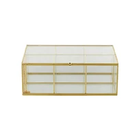 10" x 7" x 4" Clear & Gold 6-Slot Glass & Metal Jewelry Box with Chain Accent