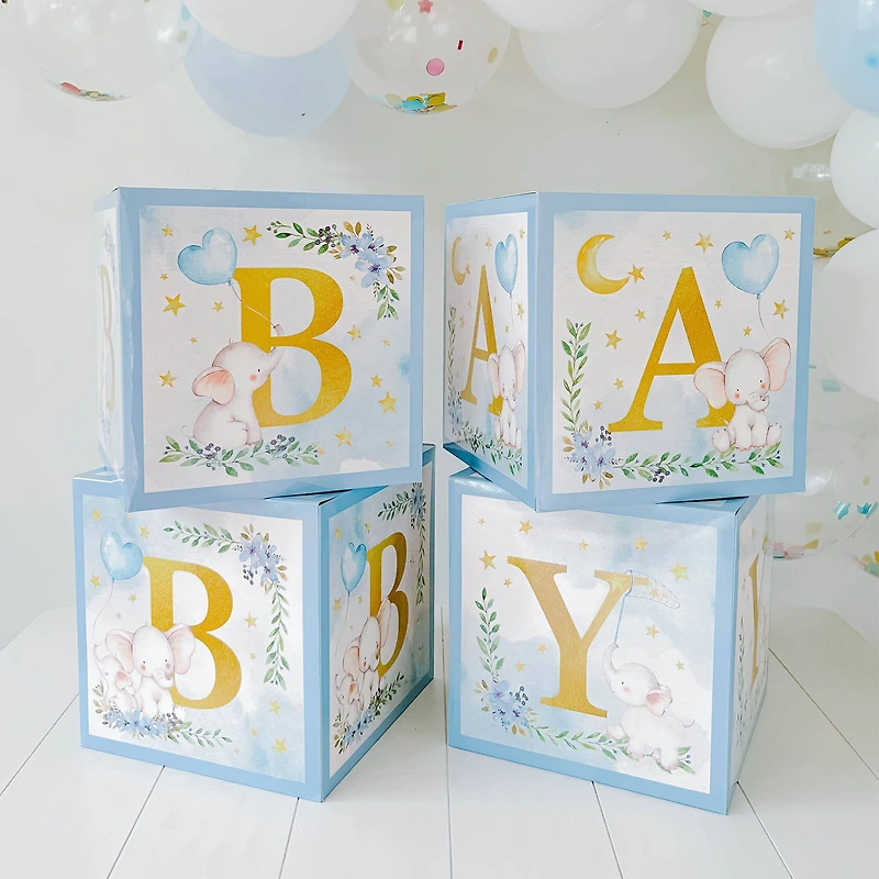 Kate Aspen® Blue Elephant Baby Shower Block Box Set