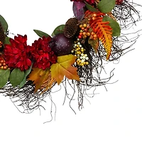 28" Mums & Pomegranates Fall Harvest Floral Wreath