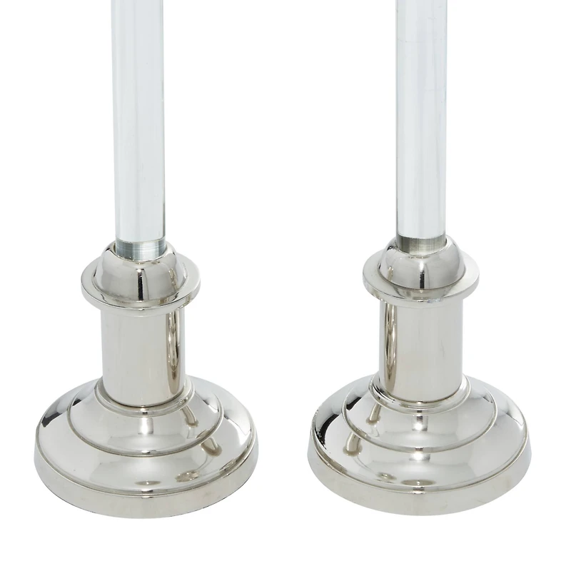 The Novogratz Set of 2 Silver Aluminum Glam Candle Holder, 12", 16"
