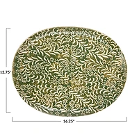 Hello Honey® 16.25" Green Wax Relief Botanicals Stoneware Platter