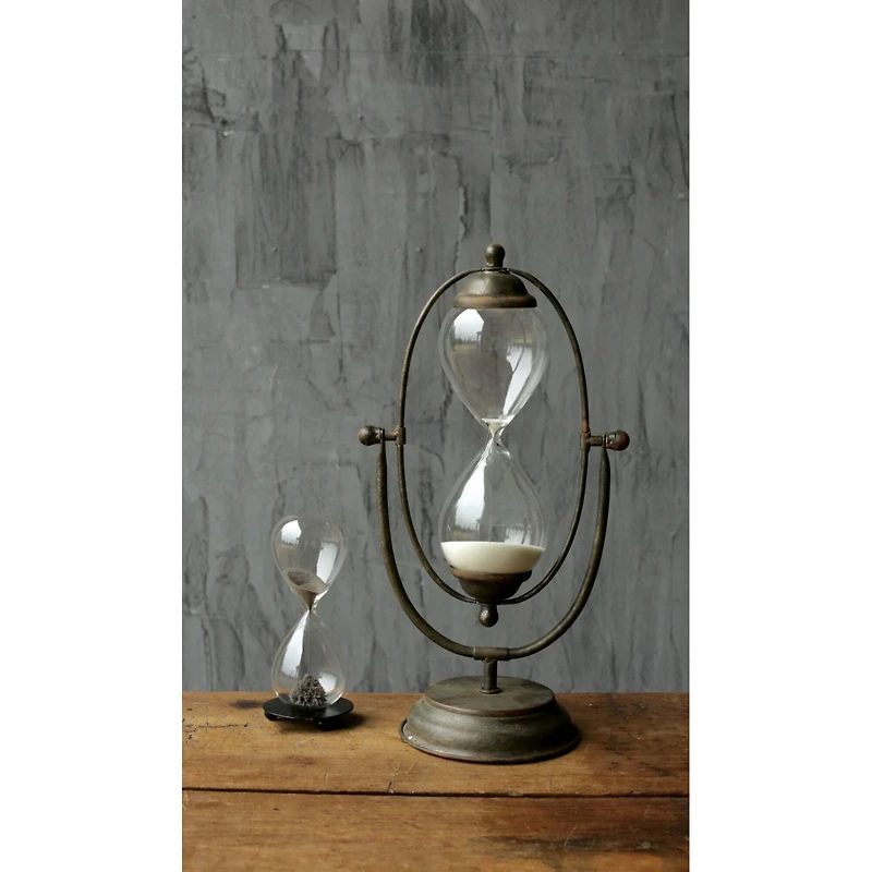 Hello Honey® 14.5" Distressed Metal Hourglass with White Sand
