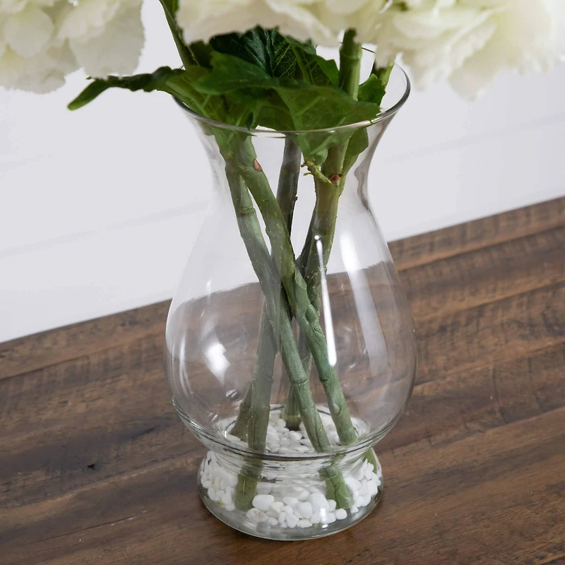 20" White Artificial Hydrangea Arrangement in Glass Vase