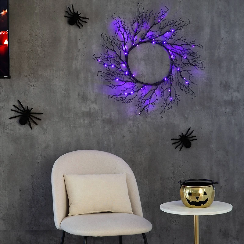 23" Pre-Lit Halloween Black Wreath