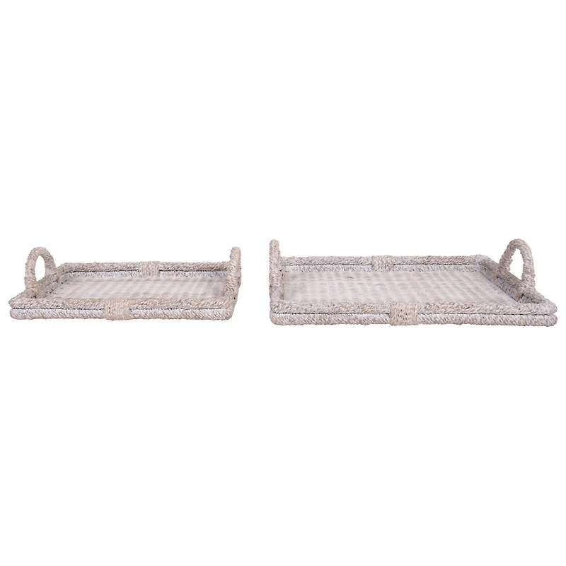 Hello Honey® Whitewashed Decorative Rattan Tray Set with Handles