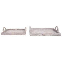 Hello Honey® Whitewashed Decorative Rattan Tray Set with Handles