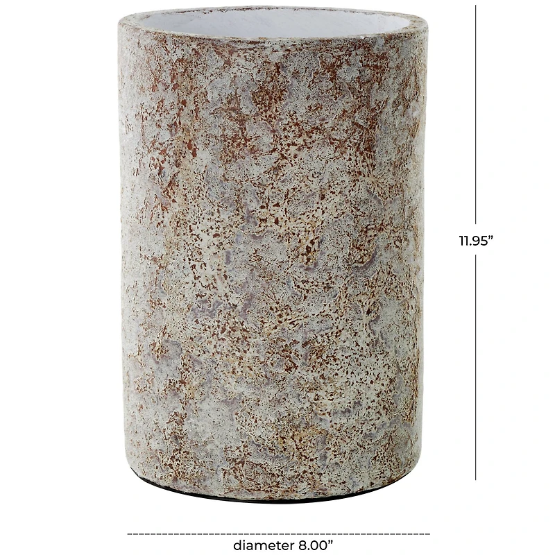 12" Brown Ceramic Wide Textured Vase