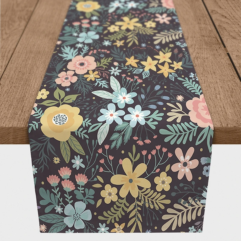 90" Bright Floral Pattern Poly Twill Table Runner