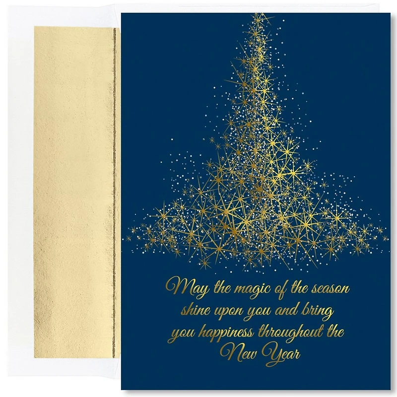 JAM Paper Magic of the Season Sparkling Tree Christmas Cards & Envelopes Set