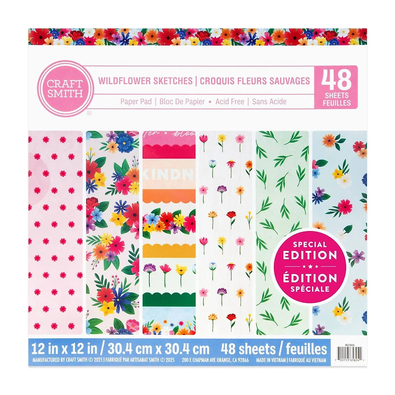 Craft Smith 12" x 12" Wildflower Sketches Paper Pad, 48 Sheets
