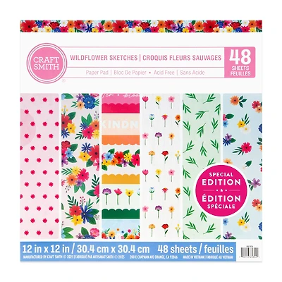 Craft Smith 12" x 12" Wildflower Sketches Paper Pad, 48 Sheets