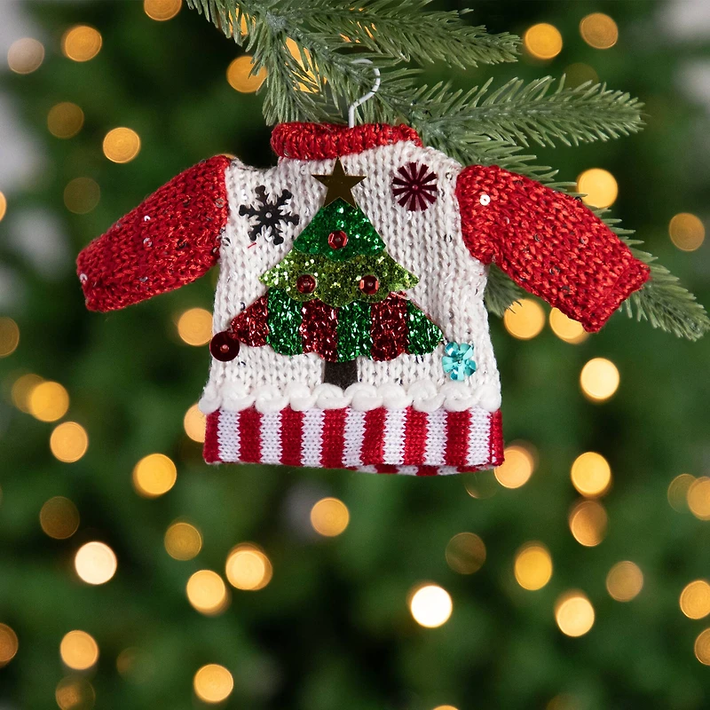 Knitted Ugly Sweater with Hanger Yarn Christmas Tree Ornament