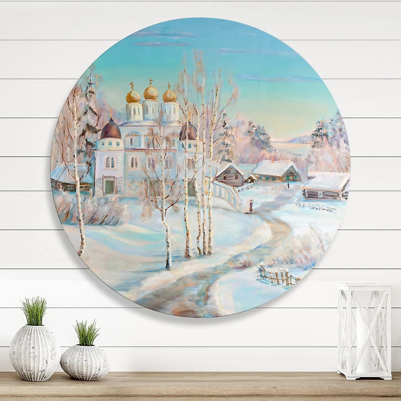 Designart - Country Road In Winter Landscape With Temple