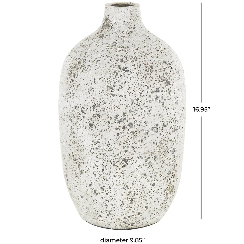 17" White Antique-Style Textured Ceramic Vase